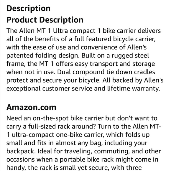 Allen Sports Folding Bicycle Carrier Model MT-1 - Picture 12 of 16